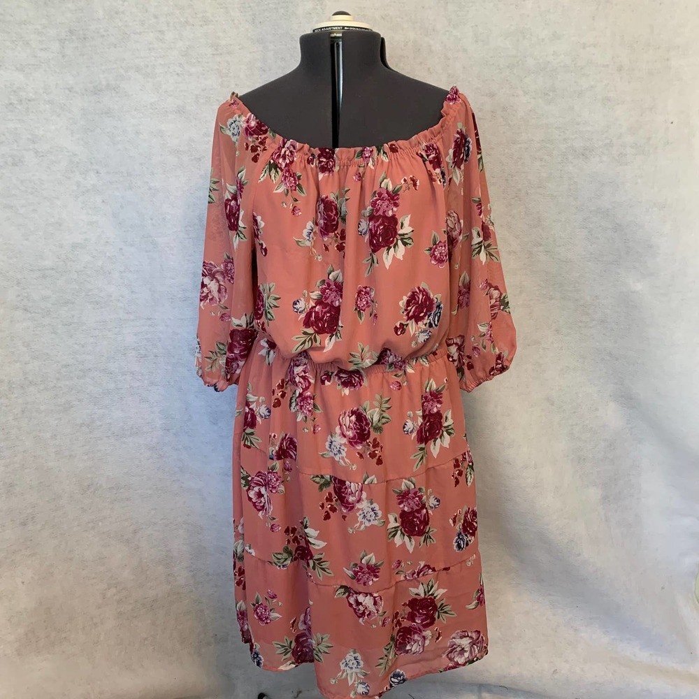 LANE BRYANT Off Shoulder Floral Tiered Chiffon Dress Plus Size 24‎